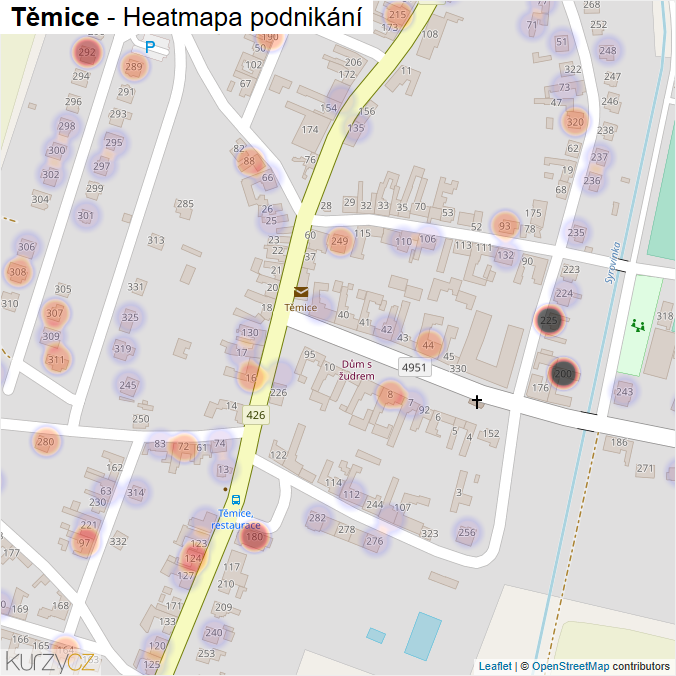 Mapa Těmice - Firmy v části obce.
