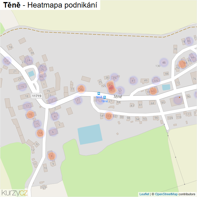 Mapa Těně - Firmy v části obce.