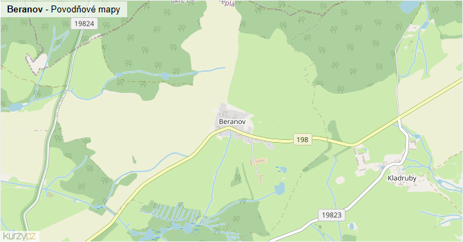 Beranov - záplavové mapy stoleté vody