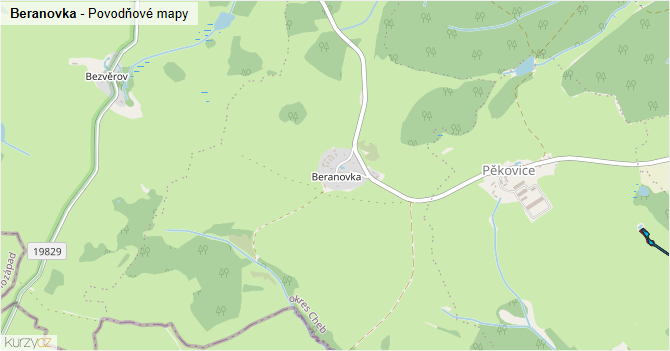 Beranovka - záplavové mapy stoleté vody