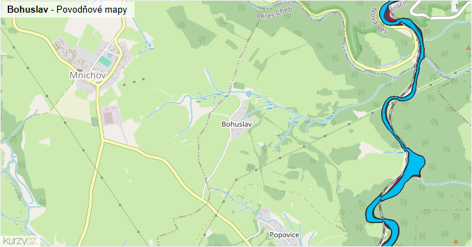 Bohuslav - záplavové mapy stoleté vody