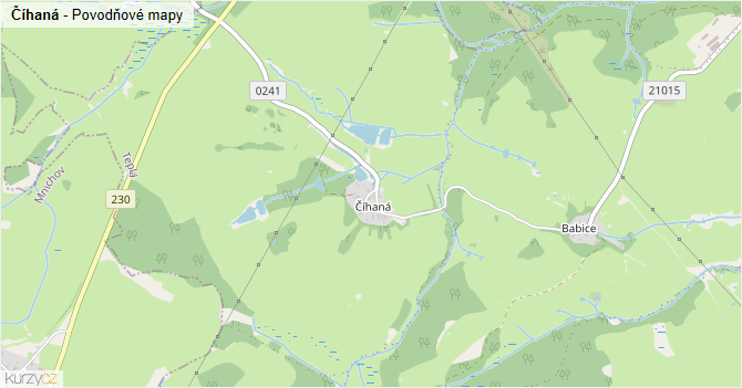 Číhaná - záplavové mapy stoleté vody