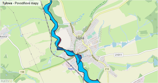 Tylova - záplavové mapy stoleté vody