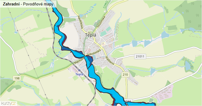 Zahradní - záplavové mapy stoleté vody