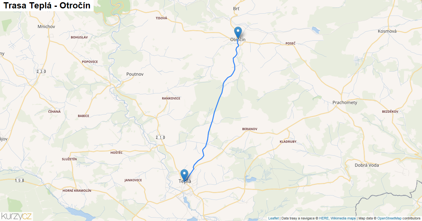 Teplá-Otročín, mapa trasy