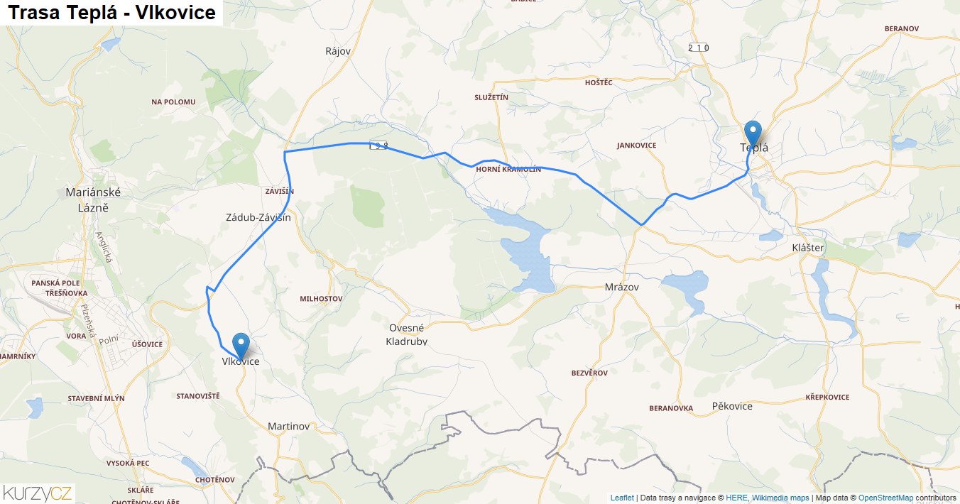 Teplá-Vlkovice, mapa trasy
