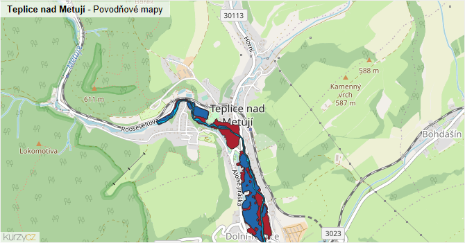 Teplice nad Metují - záplavové mapy stoleté vody