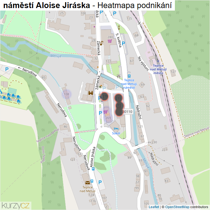 Mapa náměstí Aloise Jiráska - Firmy v ulici.