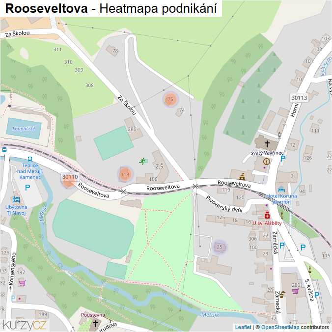 Mapa Rooseveltova - Firmy v ulici.