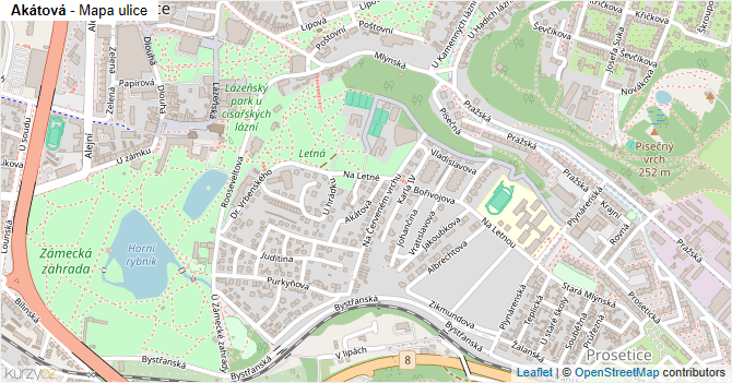 Akátová - mapa ulice