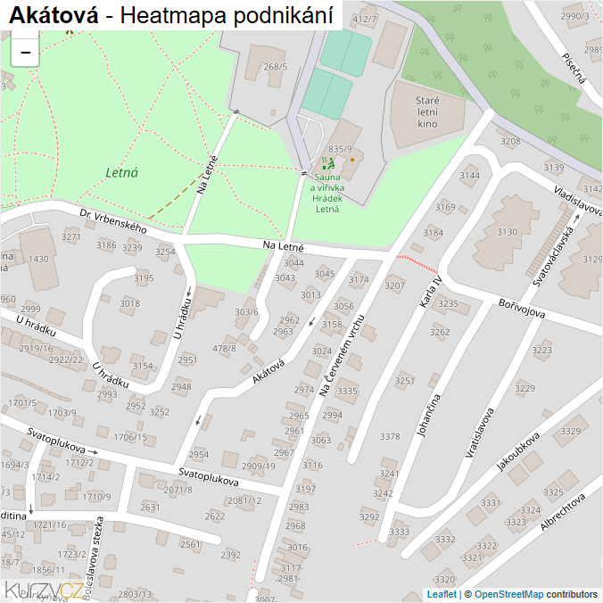 Mapa Akátová - Firmy v ulici.