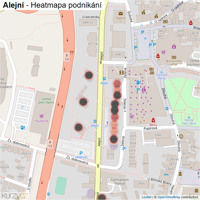 Mapa Alejní - Firmy v ulici.