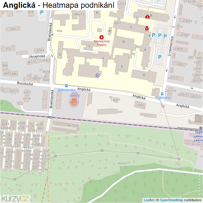 Mapa Anglická - Firmy v ulici.