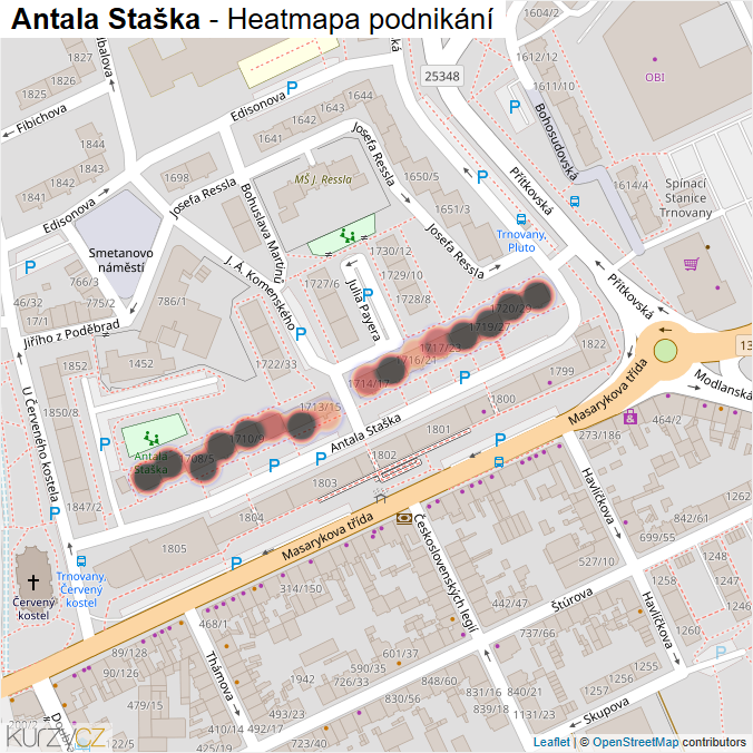 Mapa Antala Staška - Firmy v ulici.