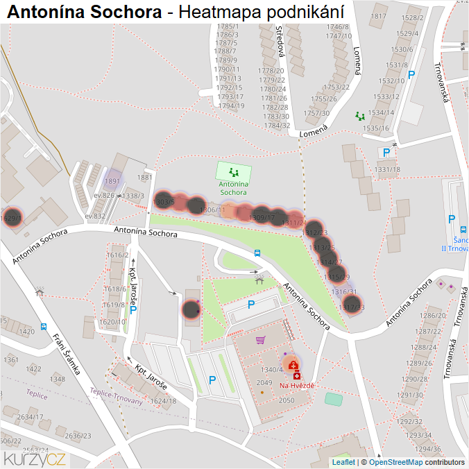 Mapa Antonína Sochora - Firmy v ulici.