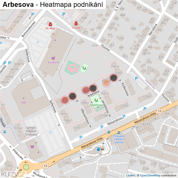 Mapa Arbesova - Firmy v ulici.