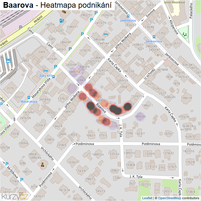 Mapa Baarova - Firmy v ulici.