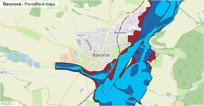 Bavorová - záplavové mapy stoleté vody