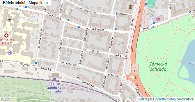 Bělehradská - mapa firem
