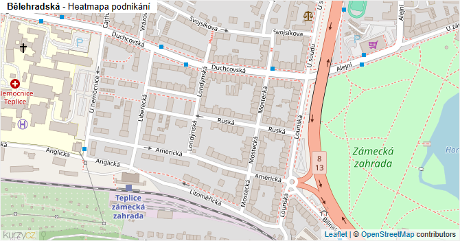 Bělehradská - mapa podnikání