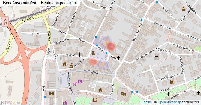 Benešovo náměstí - mapa podnikání