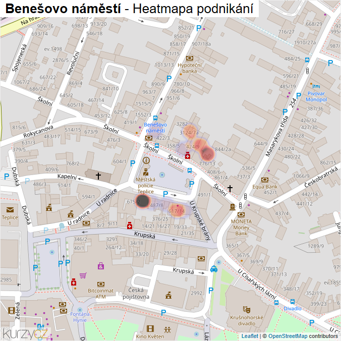 Mapa Benešovo náměstí - Firmy v ulici.