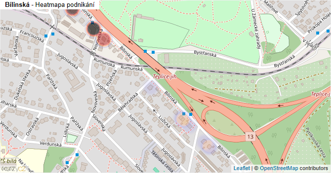 Bílinská - mapa podnikání