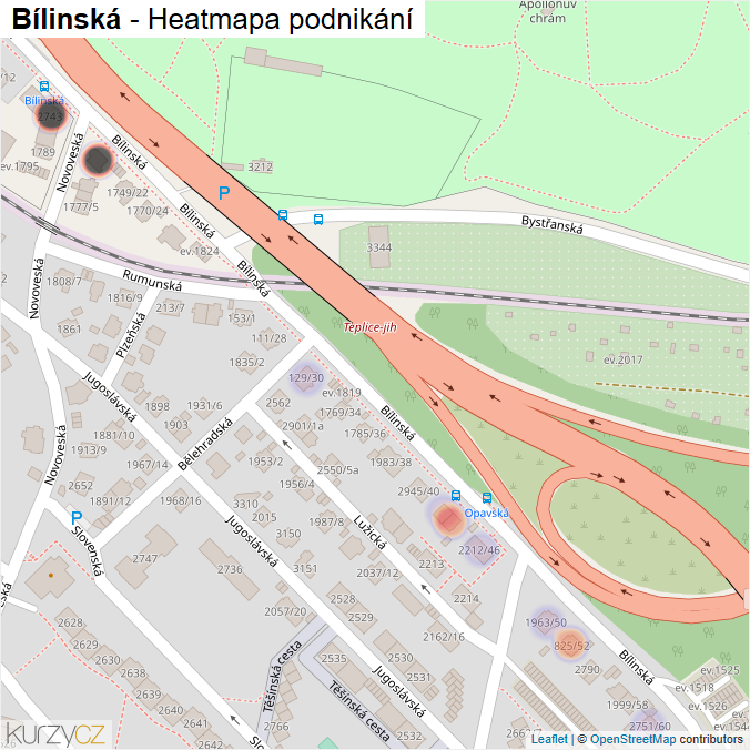 Mapa Bílinská - Firmy v ulici.