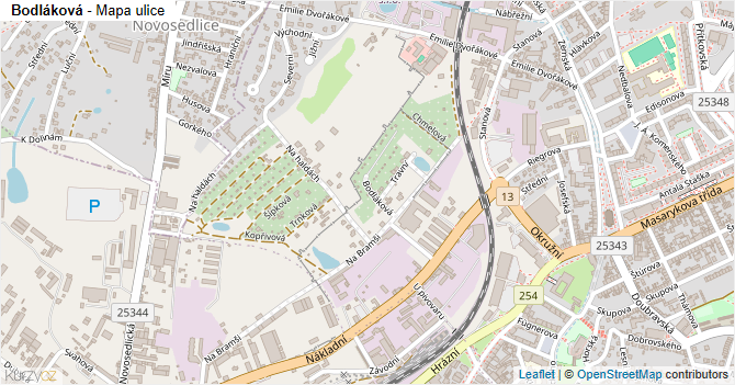 Bodláková - mapa ulice