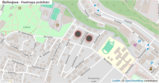 Bořivojova - mapa podnikání