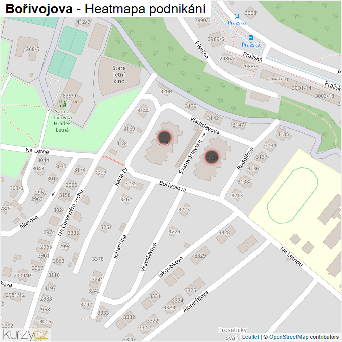 Mapa Bořivojova - Firmy v ulici.