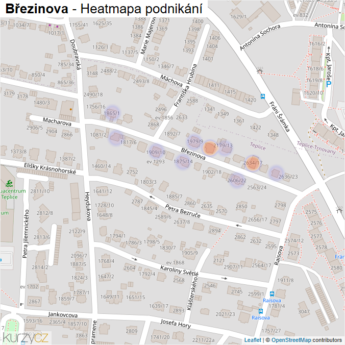 Mapa Březinova - Firmy v ulici.
