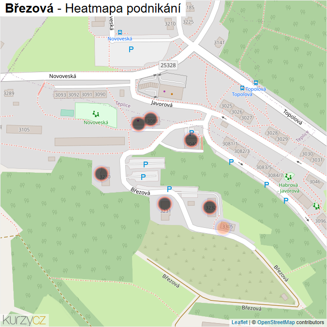 Mapa Březová - Firmy v ulici.