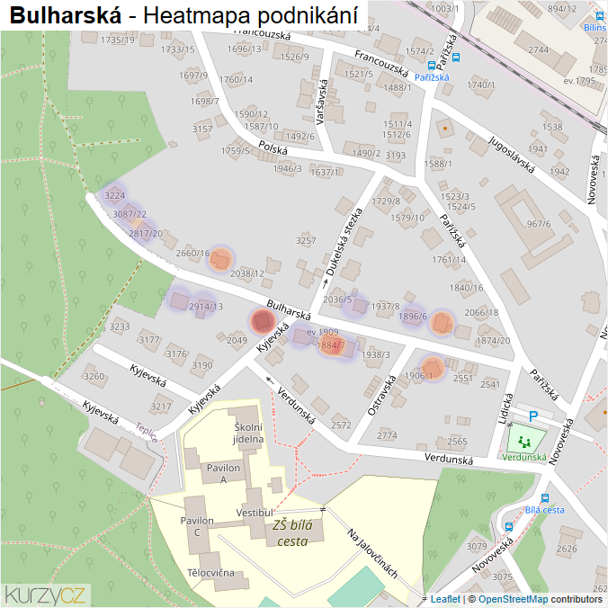 Mapa Bulharská - Firmy v ulici.