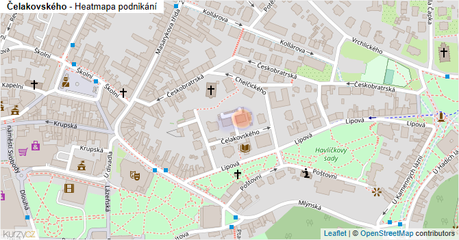Čelakovského - mapa podnikání