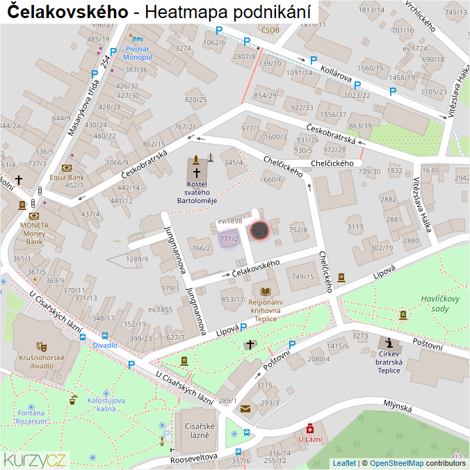Mapa Čelakovského - Firmy v ulici.