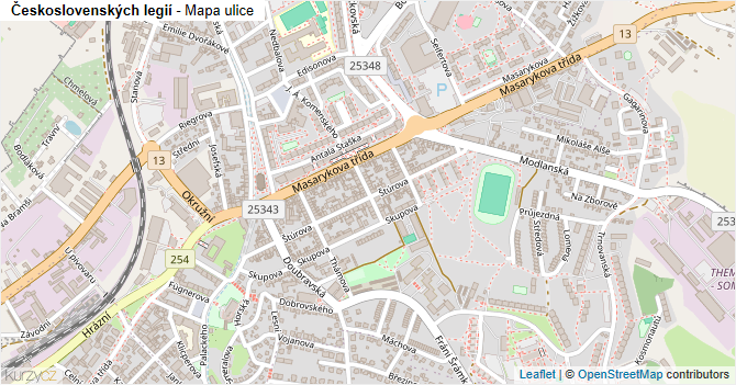 Československých legií - mapa ulice