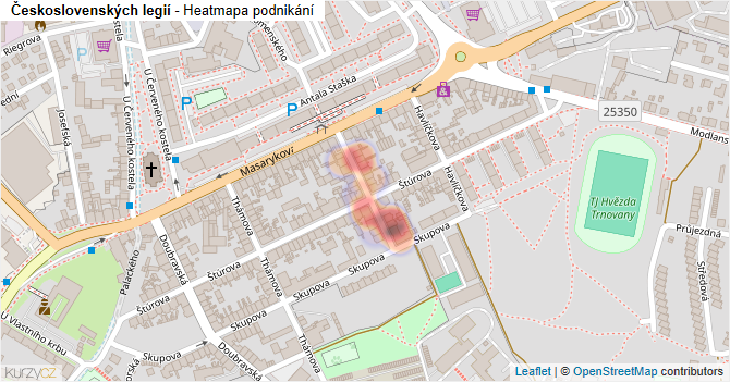 Československých legií - mapa podnikání
