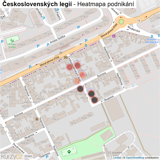 Mapa Československých legií - Firmy v ulici.