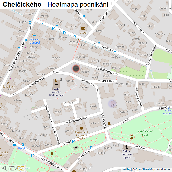 Mapa Chelčického - Firmy v ulici.