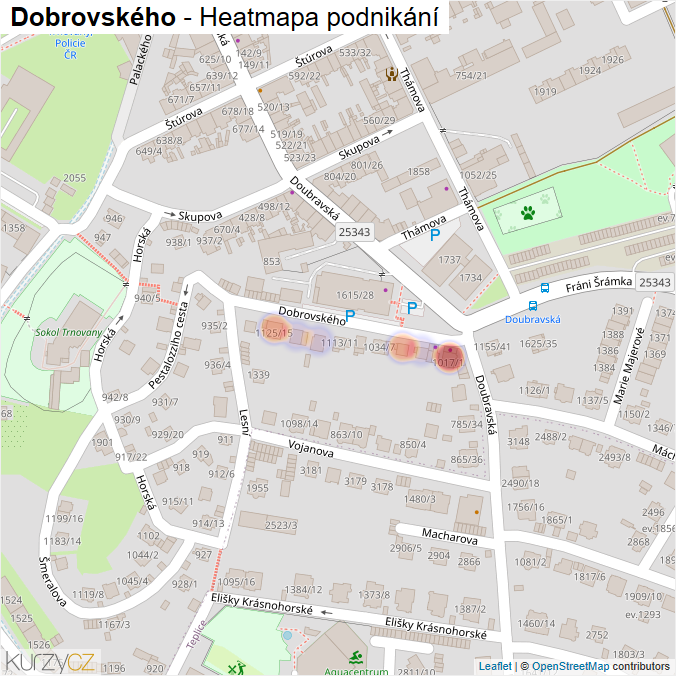 Mapa Dobrovského - Firmy v ulici.