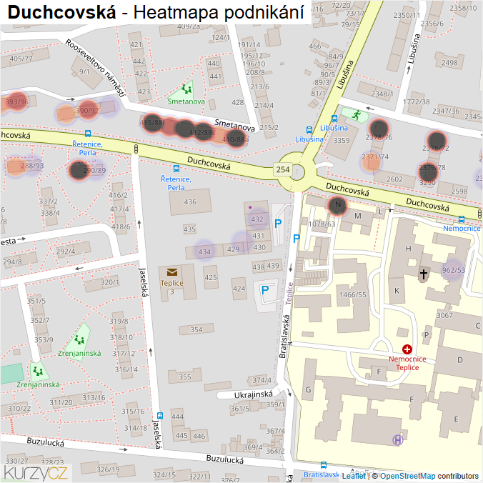 Mapa Duchcovská - Firmy v ulici.