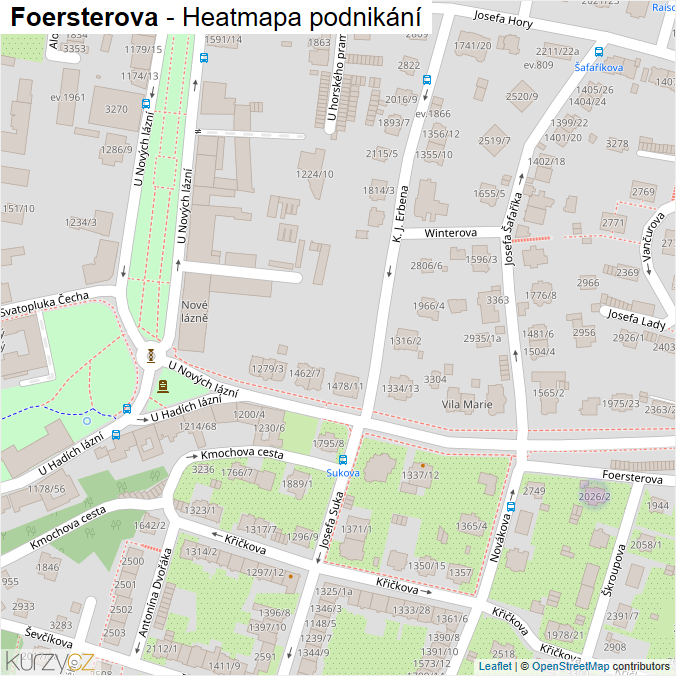 Mapa Foersterova - Firmy v ulici.
