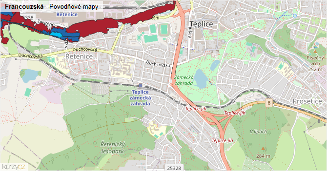 Francouzská - záplavové mapy stoleté vody