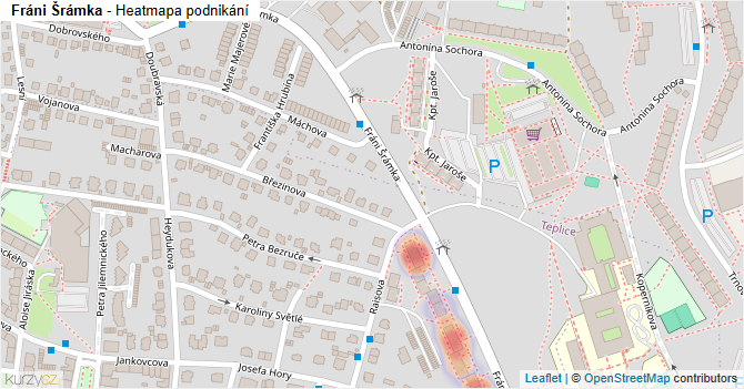 Fráni Šrámka - mapa podnikání