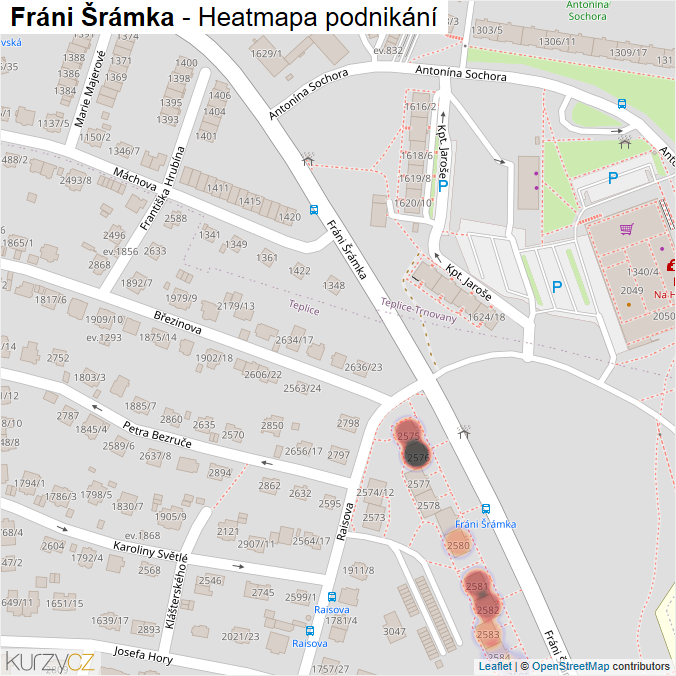 Mapa Fráni Šrámka - Firmy v ulici.