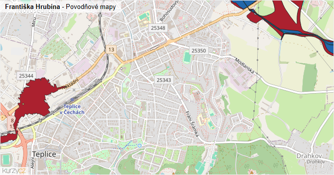 Františka Hrubína - záplavové mapy stoleté vody