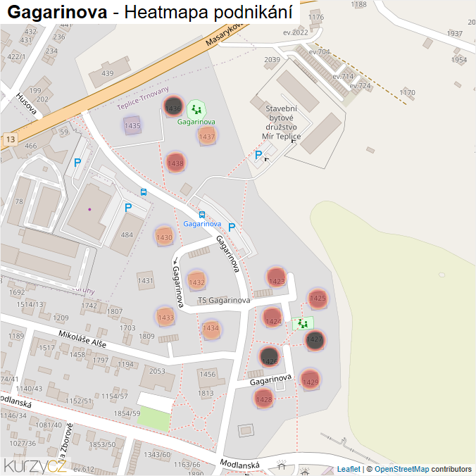 Mapa Gagarinova - Firmy v ulici.