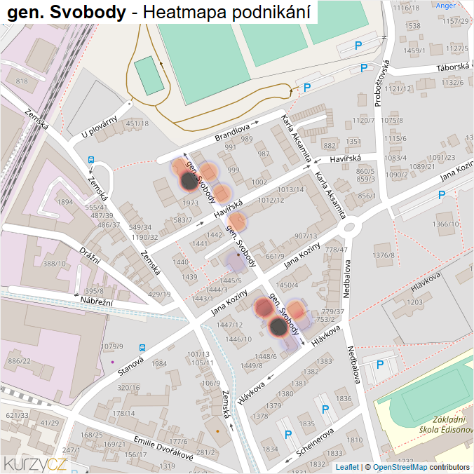Mapa gen. Svobody - Firmy v ulici.