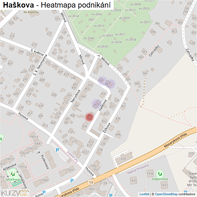 Mapa Haškova - Firmy v ulici.
